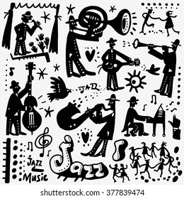 jazz band , music party  doodles set