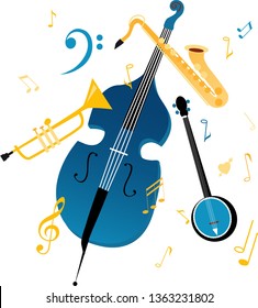 Jazz band musical instruments, graphic design element, EPS 8 vector illustration