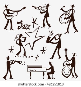 Jazz band , musicians - doodles set