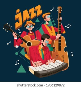 Jazz Band Musicians Performance Illustration in retro style