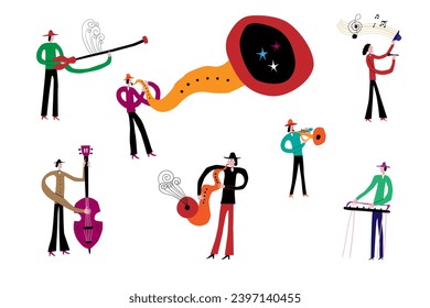 jazz band musicians vector illustration , isolated cartoons design elementd
