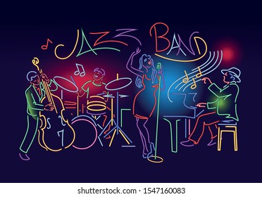 Jazz Band neon sign vector illustration