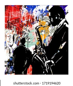 Jazz band in New-York - vector illustration (Ideal for printing on fabric or paper, poster or wallpaper, house decoration) 