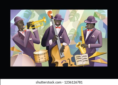 Banda de jazz en fondo colorido - ilustración vectorial