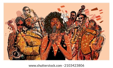 Jazz band on a colorful background - vector illustration (Ideal for printing on fabric or paper, poster or wallpaper, house decoration) 