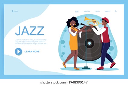 Jazz band performance in nightclub. Flat abstract cartoon vector illustration concept design. Simple art isolated on white background. website, web page, landing page, ui template design.