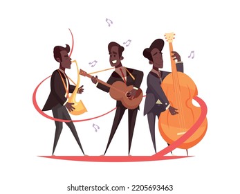 Jazz band playing musical instruments cartoon vector illustration