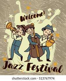 jazz band in retro style, jazz festival poster, vector illustration