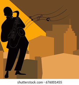 Jazz band with singer, saxophone and piano - vector illustration