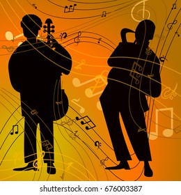 Jazz band with singer, saxophone and piano - vector illustration