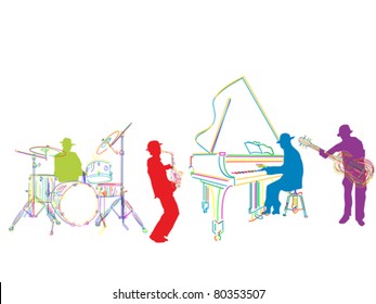 Jazz band sketch, isolated and grouped over white background