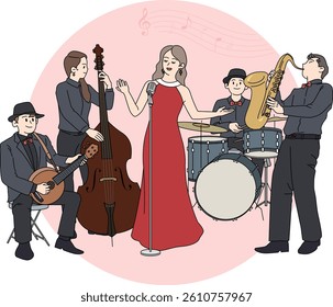 Jazz band and vocalist playing together