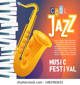 jazz blues festival concert, graphic poster template advertising evening entertainment live music show Vector illustration