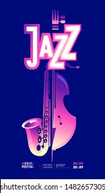 jazz blues festival concert, graphic poster template advertising evening entertainment live music show Vector illustration