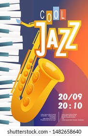 jazz blues festival concert, graphic poster template advertising evening entertainment live music show Vector illustration