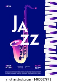 jazz blues festival concert, graphic poster template advertising evening entertainment live music show Vector illustration