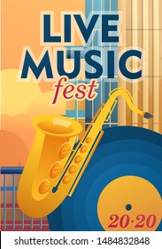 jazz blues festival concert, graphic poster template advertising evening entertainment live music show Vector illustration