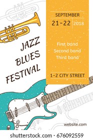 Jazz blues festival. Flyer design. Vector illustration