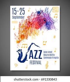 Jazz blues festival poster. Music background. Concert flyer template.  Vector design.