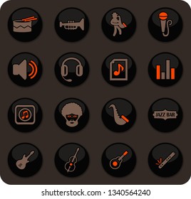 Jazz and Blues music color vector icons on dark background for user interface design
