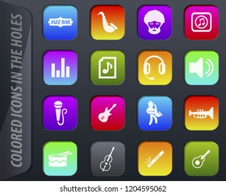 Jazz and Blues music colored icons in the holes easily adapt to any background