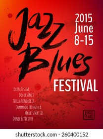 Jazz blues music festival, poster background template. Hand drawn Typographic flyer or poster. Vector design. 