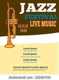 Jazz blues music festival, poster background template. Hand drawn Typographic flyer or poster. Vector design.