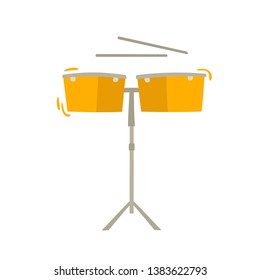 Jazz and blues timbales isolated on white background. Cartoon vector illustration of drums in yellow color used for music poster, magazine, tickets.