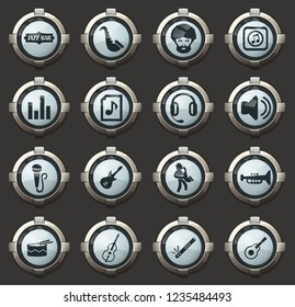 Jazz and Blues vector icons in the stylish round buttons for mobile applications and web