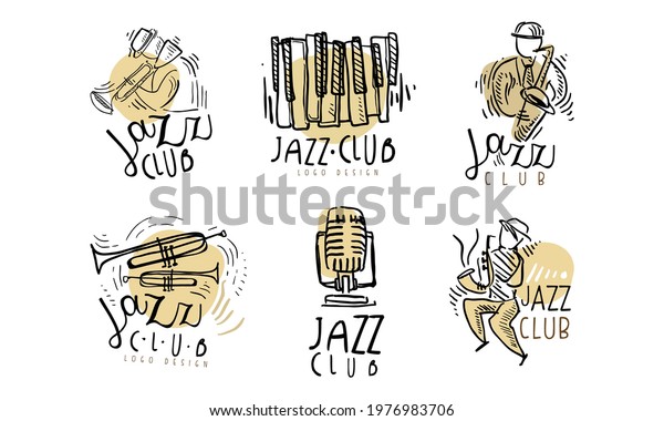 Jazz\
Club Logo Design with Musical Instrument Vector\
Set