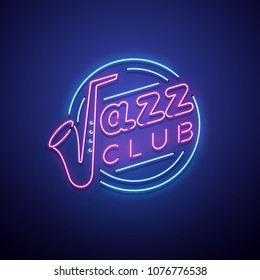 Jazz Club Neon Sign. Vector Illustration.