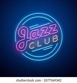 Jazz club neon sign. Vector illustration.