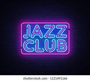 Jazz Club neon sign vector. Jazz Music design template neon sign, light banner, neon signboard, nightly bright advertising. Vector illustration