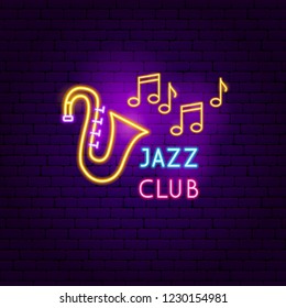 Jazz Club Neon Sign. Vector Illustration of Music Promotion.
