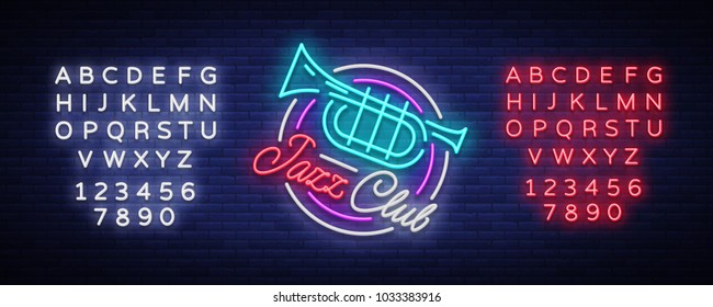 Jazz Club Neon Vector. Neon Sign, Logo, Brilliant Banner, Bright Night Advertising For Your Projects On Jazz Music. Live Music. Editing Text Neon Sign