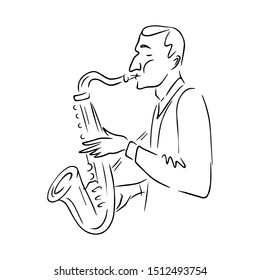 JAZZ concept, man playing the saxophone, music illustration, hand drawn, sketch logo