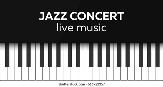 Jazz concert poster design. Live music concert. Piano keys. Vector illustration