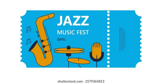 Jazz concert tickets template. Concert, party, disco or festival ticket design template. Entrance to the event.