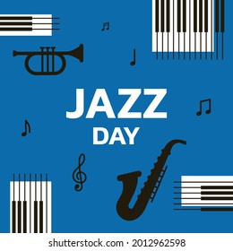 Jazz day banner with music instruments vector illustration