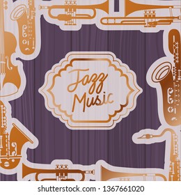 jazz day frame with instruments and wooden background