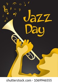 Jazz day greeting card with musical instrument.