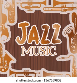jazz day poste with instruments and wooden background