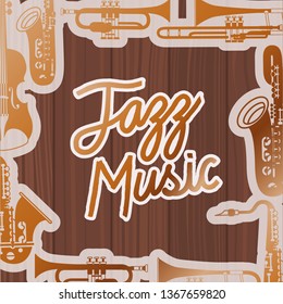 jazz day poste with instruments and wooden background
