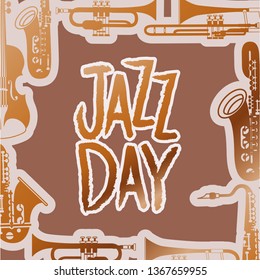 jazz day poste with instruments and wooden background