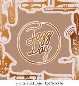 jazz day poste with instruments and wooden background