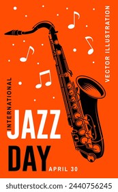 Jazz Day. Poster background template for music festival. Saxophone event flyer design. April 30. International Jazz Day Celebration. Vector illustration.