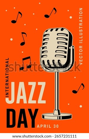 Jazz Day. Poster background template for music festival. Classical Retro style microphone event flyer design. April 30. International Jazz Day Celebration. Vector illustration.