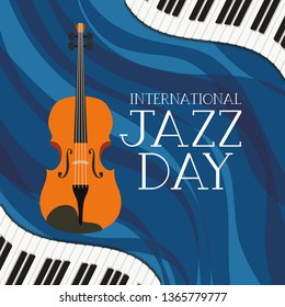 jazz day poster with piano keyboard and fiddle