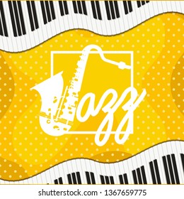 jazz day poster with piano keyboard and saxophone