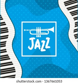 jazz day poster with piano keyboard and trumpet